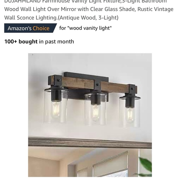 Farmhouse Vanity 3-Light Bathroom Wood Wall Light Over Mirror Clear Glass Shade - Picture 10 of 10